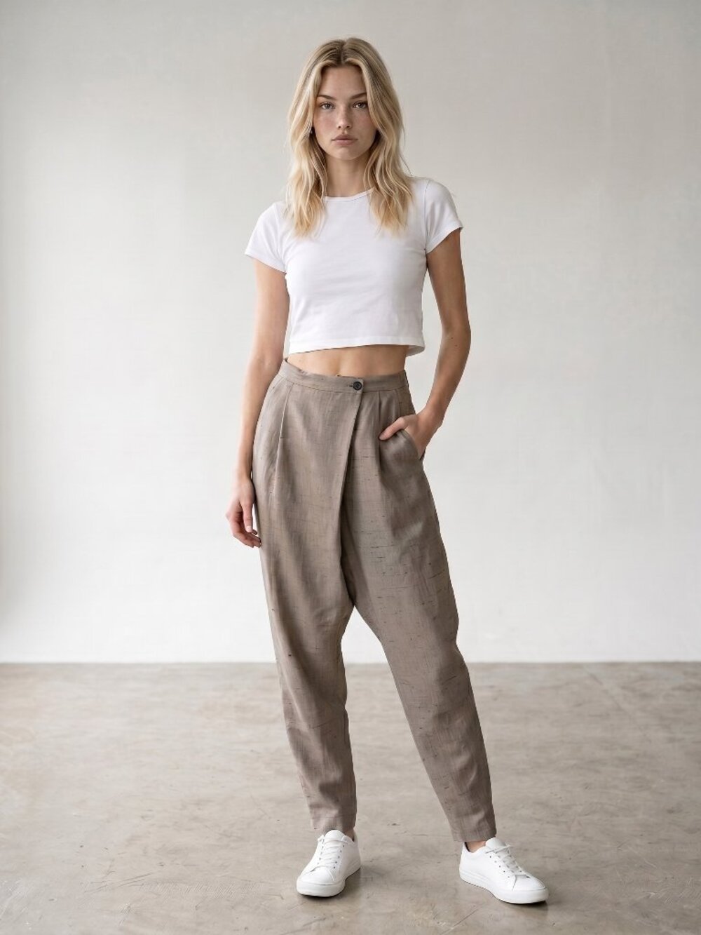 Stella McCartney Silk Crossover Cropped Trousers Olive EUC Size M/US6/IT42